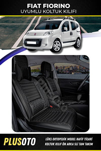 PlusOto مجموعة أغطية مقاعد السيارة السوداء المتوافقة مع سلسلة Fiat Fiorino Pl...