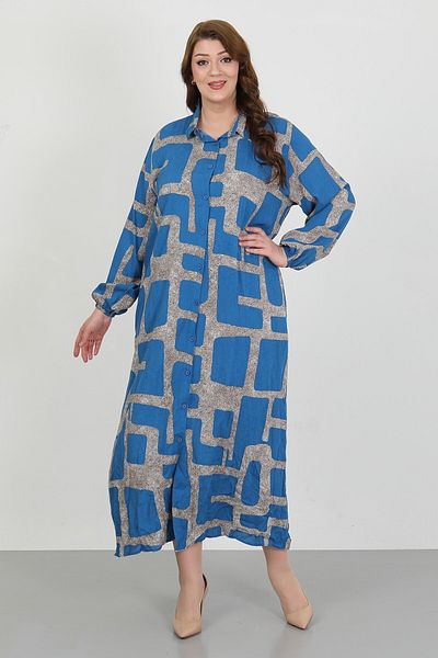 By Alba Collection Γυναικείο φόρεμα με μοτίβο Indigo βαμβακερό βισκόζη Plus Size