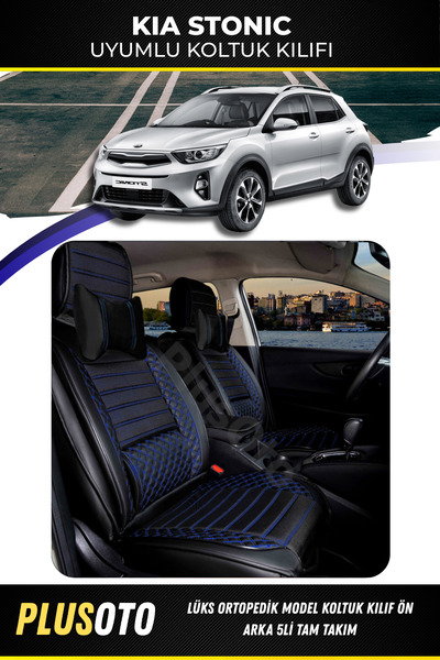 PlusOto مجموعة أغطية مقاعد السيارة المتوافقة مع Kia Stonic Plus Lux Series با...