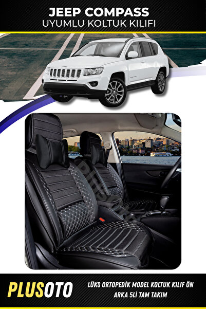 PlusOto Jeep Compass Compatible Plus Lux Series Black and White Car Seat Cove...