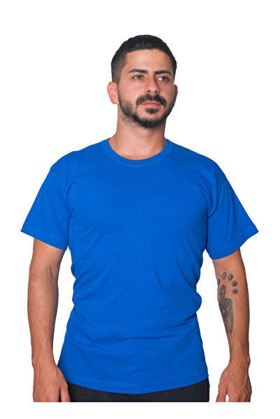 Drop Giyim Bisiklet Yaka Kısa Kol Penye T-shirt Sax