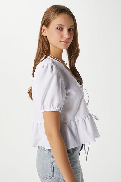 Ritnice Women's Amaya Lace-Up White Woven Shirt