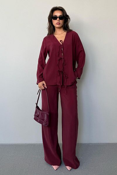Madmext Claret Red Front Tie-Up Bottom Top Set Mg2473