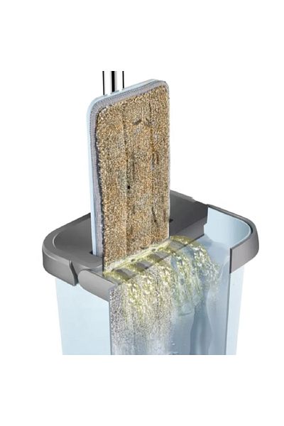 PAA-home Set Mop Plat PAA-home cu Galeata 3.2L, Cuve Separate, 2 Lavete Microfibra, Orificiu Scurgere