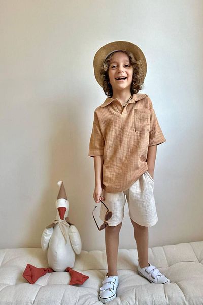 Minigimin Cicileri Ежедневен костюм My Little One's Ciciler с джобове за момче - кафяв