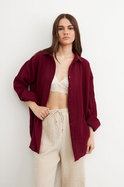 Bipantolon Γυναικείο μπορντό Oversize Basic Muslin πουκάμισο