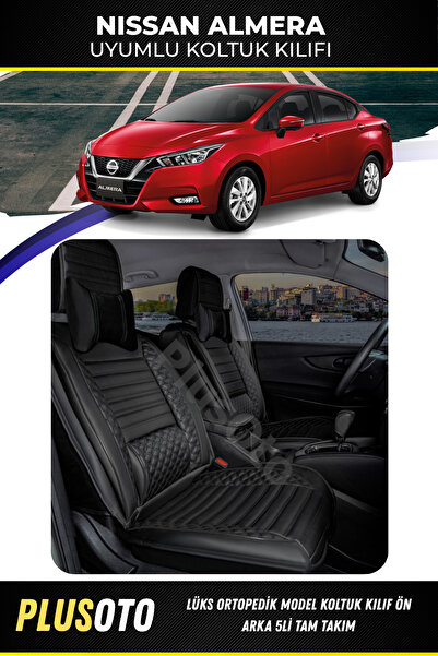 PlusOto مجموعة غطاء مقعد السيارة الأسود المتوافقة مع سلسلة Nissan Almera Plus...