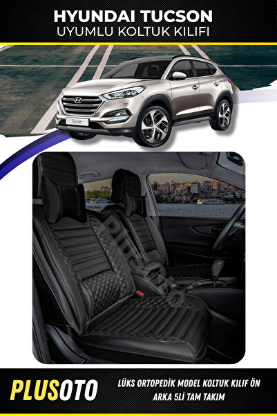 PlusOto مجموعة أغطية مقاعد السيارة السوداء المتوافقة مع Hyundai Tucson Plus L...