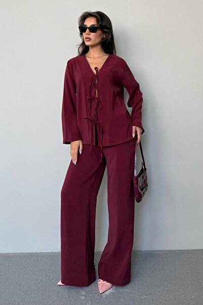 Madmext Claret Red Front Tie-Up Bottom Top Set Mg2473