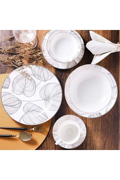 Danube Home Larson 32-Piece New Bone China Dinner Set -Serves 6 Gold