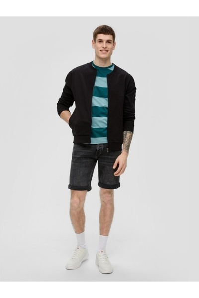 QS by s.Oliver Men's T-shirt with crew neck and striped print, QS by s.Oliver, Dark Green