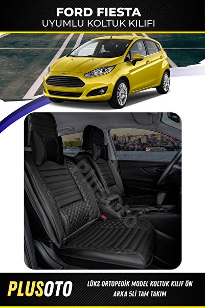 PlusOto مجموعة أغطية مقاعد السيارة السوداء المتوافقة مع سلسلة Ford Fiesta Plu...