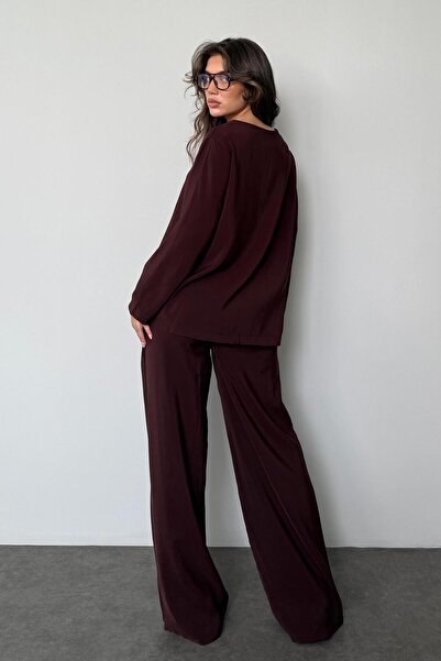 Madmext Brown Front Tie-Up Bottom Top Set Mg2473