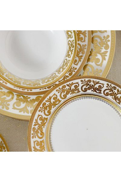 Danube Home Royal Feast 44-Pc Premium Fine Porcelain Dinner Set-White/Gold-Serves 8
