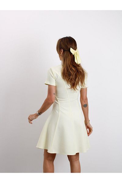 Maldia Shop Women's Short Sleeve Bias Yellow Bell Dress