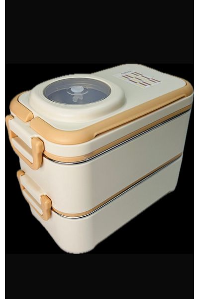 Uzspace Stainless Steel 1200ml Two Layer Insulated Lunch Box with Fork Spoon Sauce Bowl Lunch Box 8023-49
