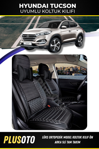 PlusOto مجموعة أغطية مقاعد السيارة المتوافقة مع Hyundai Tucson Plus Lux Serie...
