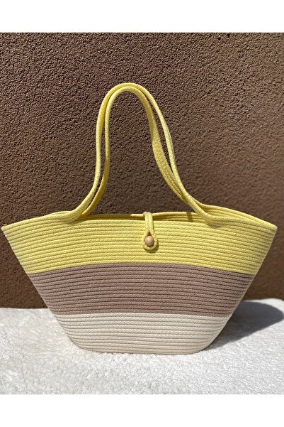 ELÇİÇEK HOME Χειροποίητη ψάθινη τσάντα, τσάντα παραλίας, τσάντα ώμου