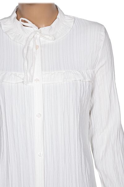 Hermevsim Hazel Women's Collar Roba Frilly Wrinkled Cotton Linen Off-White Shirt