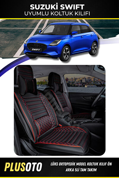 PlusOto مجموعة غطاء مقعد السيارة المتوافقة مع سوزوكي سويفت بلس لوكس باللون ال...