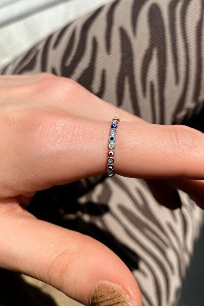 Spossy Silver Jewelry Mix Renkli Mineli Tam Tur Taşlı İnce Yüzük