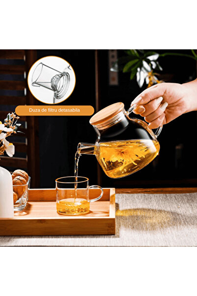 Köken Koken 1 L Infuser Kettle, Borosilicate heat-resistant glass up to 150℃, Bamboo/stainless steel lid