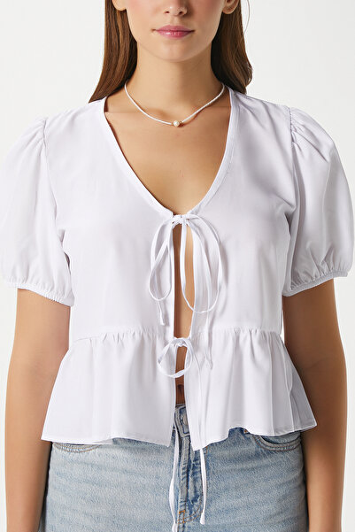 Ritnice Women's Amaya Lace-Up White Woven Shirt