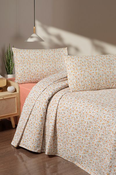 Fabric Box طقم بيكيه مزدوج من القطن 100% يشتمل على كيس وسادة أورورا