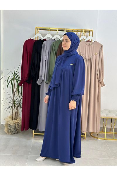 R&S modibone Suit with Shawl, Hijab Front V Model Gathered Dress, Abaya Hijab, Ferrac Hijab and Umrah Indigo Suitable