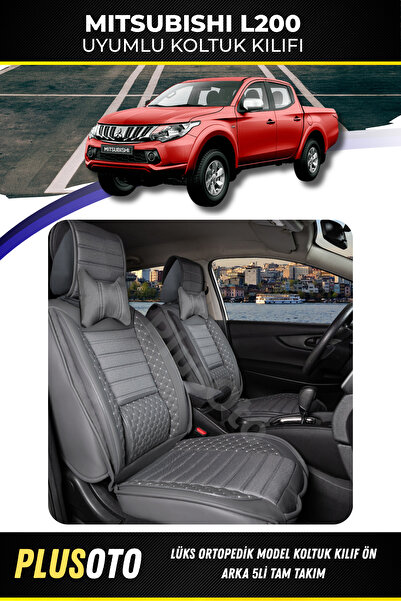 PlusOto مجموعة أغطية مقاعد السيارة المدخنة المتوافقة مع سلسلة Mitsubishi L200 Plus Lux مكونة من 5 قطع P-169