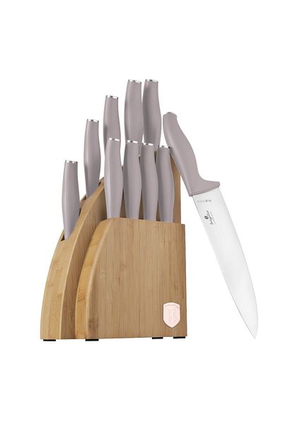 Alpina Knife Set With Bamboo Stand 10 Pcs Taupe Collection