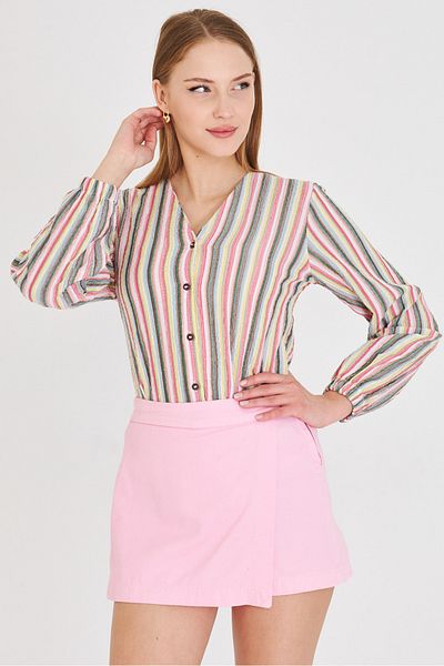 armonika Damen-Wickelshirt mit elastischen Ärmeln und rosa Ärmeln ARM-24K001002