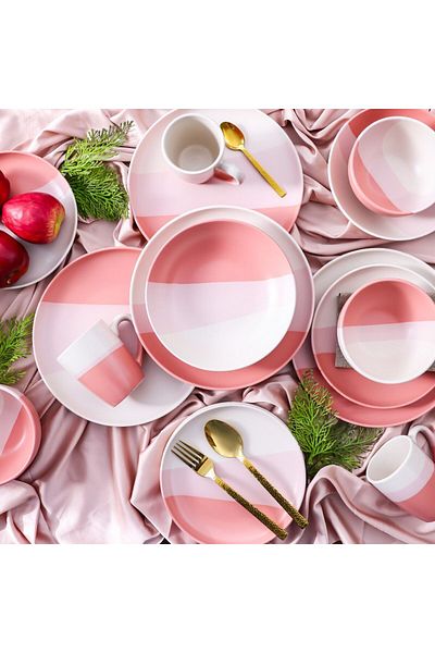 Danube Home Angelika 18-Piece Stoneware Dinner Set | Modern Dinnerware Sets Service For 4-Pink