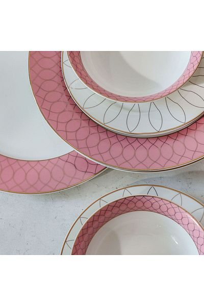 Danube Home Eleganza 44-Pc New Bone China Dinner Set-White/Pink-Serves 8