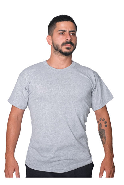 Drop Giyim Bisiklet Yaka Kısa Kol Penye T-shirt Gri