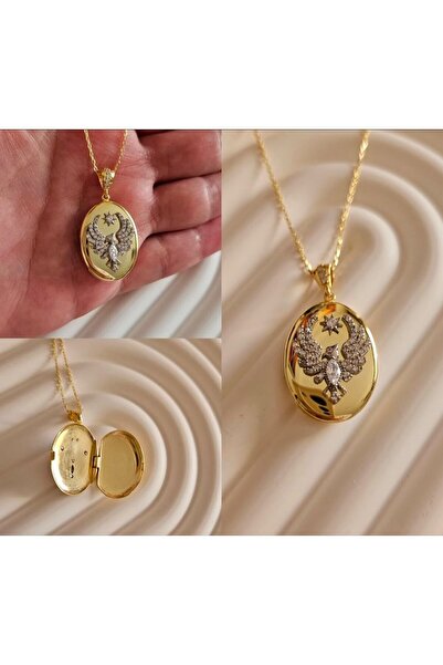 Çelik Çelik Anka Kolyesi Gold Renk Uzak Şehir Alya Kolyesi