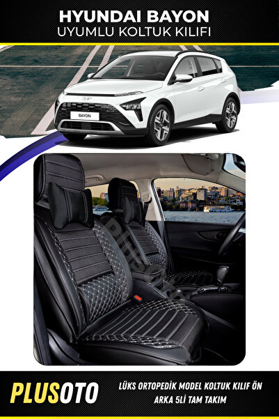 PlusOto مجموعة أغطية مقاعد السيارة المتوافقة مع Hyundai Bayon Plus Lux Series...