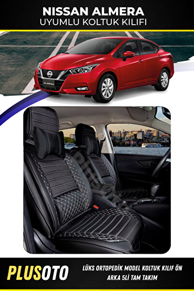 PlusOto مجموعة غطاء مقعد السيارة المتوافقة مع سلسلة Nissan Almera Plus Lux با...