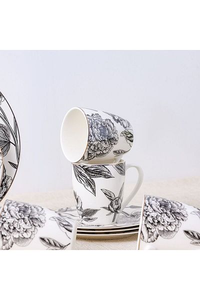 Danube Home Youthful Bite Peonies 16-Piece New Bone China Dinner Set Serves-4