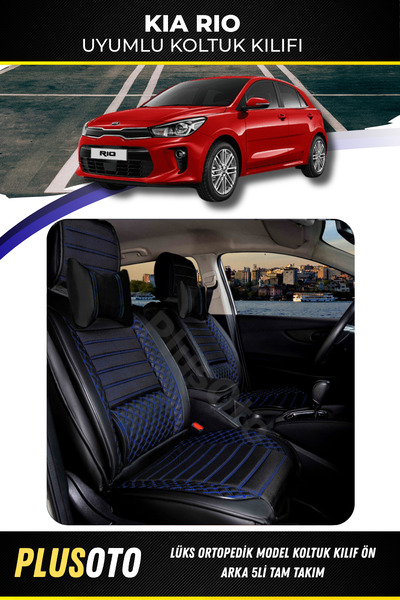 PlusOto مجموعة أغطية مقاعد السيارة المتوافقة مع Kia Rio Plus Lux Series باللو...