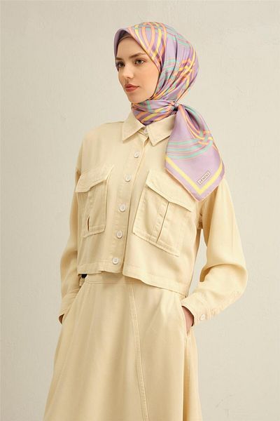 Armine Patterned Pure Silk Twill Scarf 9333- 51