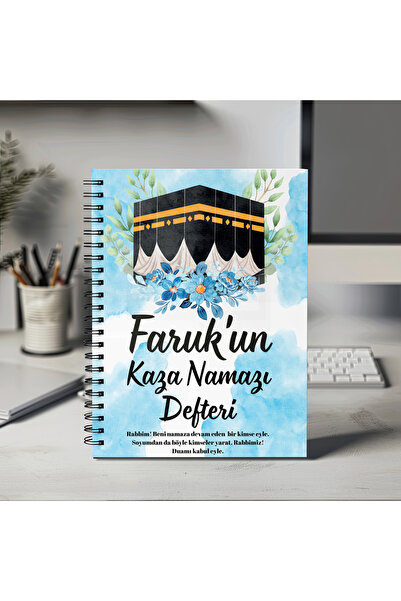 Mervenin Hayal Evi Kaza Namazı Defteri Kişiye Özel 10 Yıllık Mavi Kabe Desenli