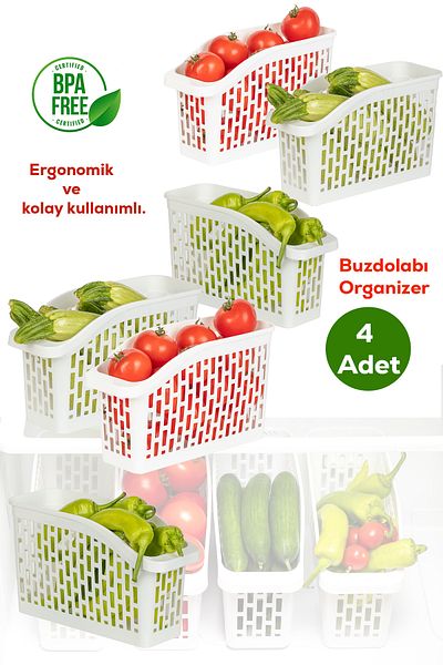 Porsima Org-22 4-Piece Refrigerator - Organizer, Vegetable and Fruit Organizer Basket