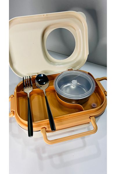 Uzspace Stainless Steel 600ml Single Layer Insulated Lunch Box with Spoon and Fork Lunch Box 8021-92