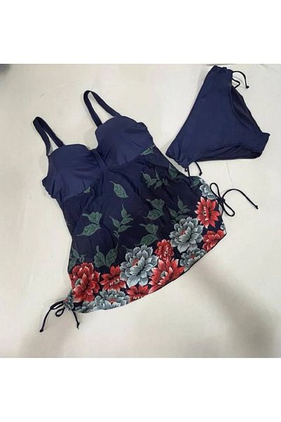 hazelin Γυναικείο φόρεμα Navy Blue με λουλούδια μοτίβο Tankini με Slipli HZL24S-LC4009