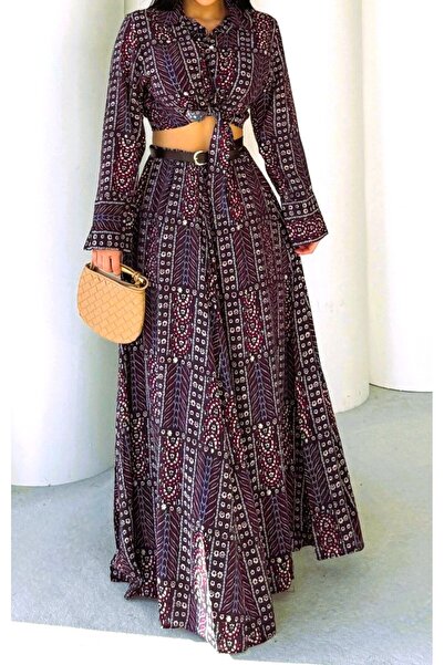 ayriss Deri Kemerli Önü Bağlamalı Mango İkili Takım Mavi & Bordo