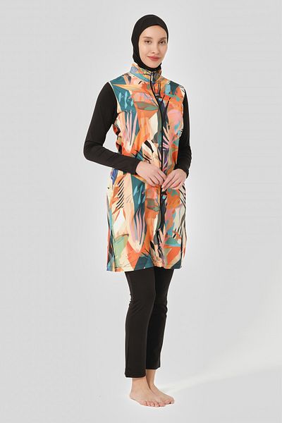 ALFASA Quick Dry Nature Pattern Oversize Full Hijab Swimsuit Black - 24402-25