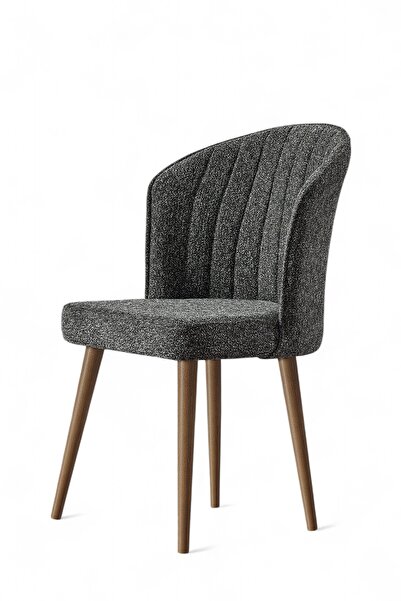 MYMASSA Rubi Sandalye - Mense Antrasit Kumaş - Ahşap Ayak - Mutfak Sandalyesi - Salon Sandalyesi