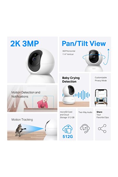 TP-LINK TC71, 2K 3MP, Çift Yönlü Ses, Bulut/SD Kart Depolama Akıllı Wi-Fi Güvenlik Kamerası