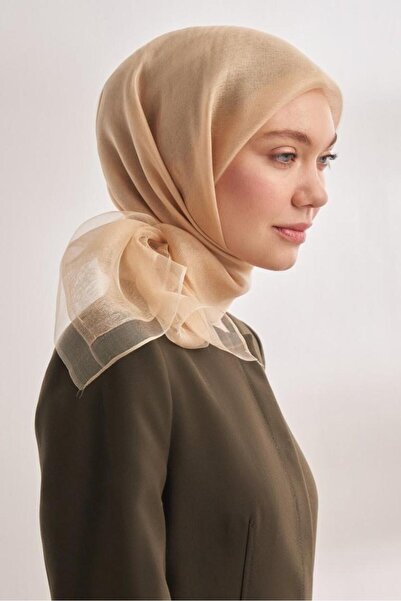 ARMANDA Beige Double Layer Tulle 30% Silk Scarf